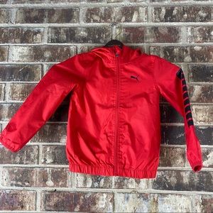 Puma Toddler Red Hooded Windbreaker Full Zip Water Proof Repellent Jacket Sz 4T